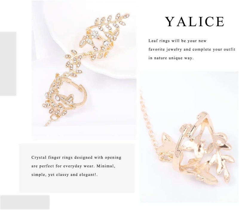 Yalice Charm Leaf Full Finger Ring Bracelets Dainty Knuckle Open Ring Harness Hand Chains Adjustable Statement Rings Jewelry for Women Gift - Image 4